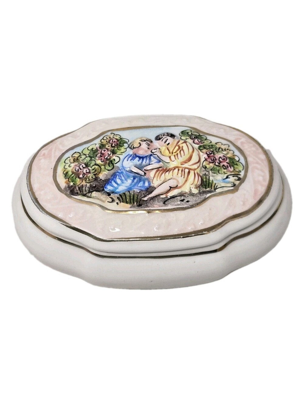 Vintage CAPODIMONTE Hand-Painted Italian Porcelain Trinket Dresser Box Italy